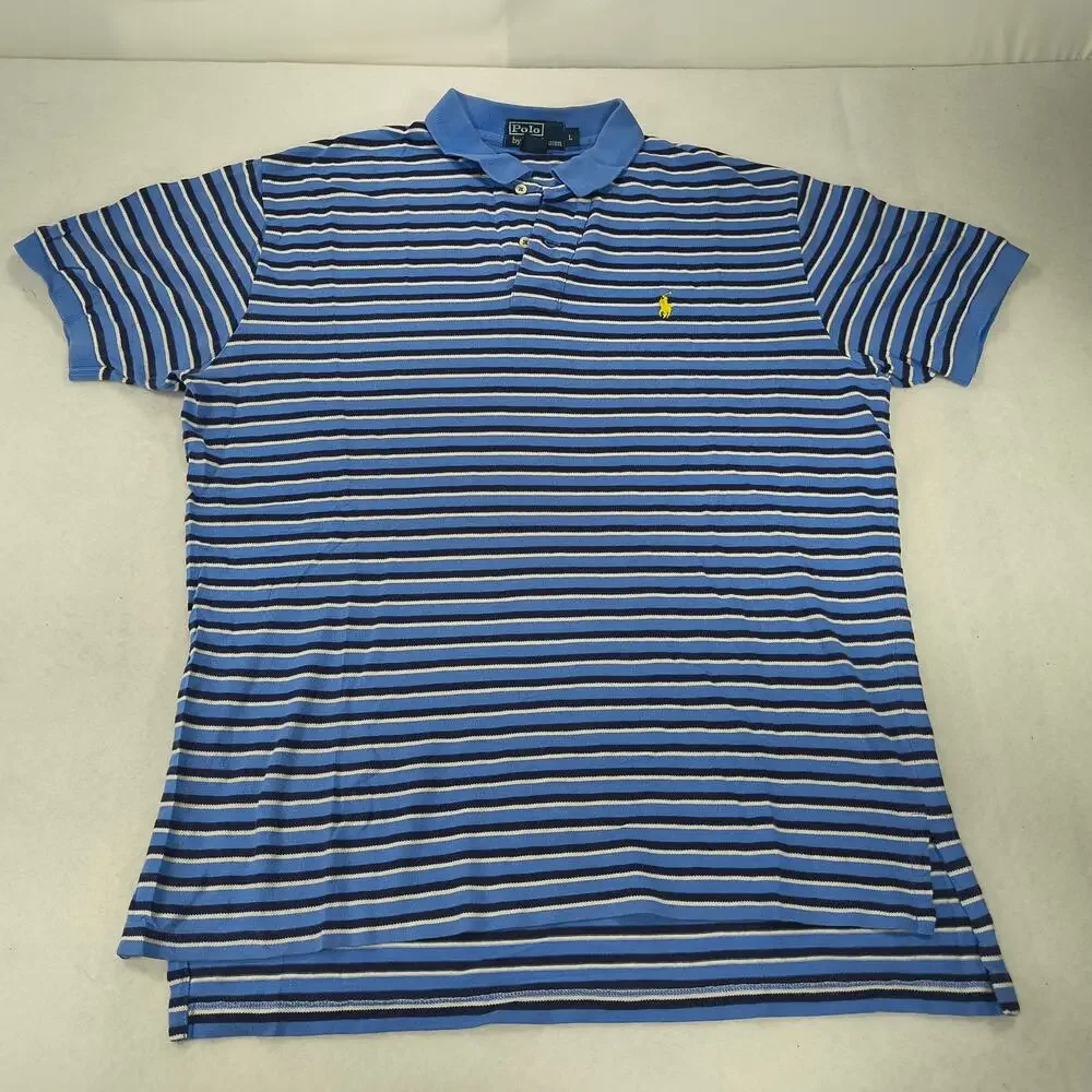 Polo by Ralph Lauren Collared Short Sleeve Polo Shirt Mens Size L Blue White